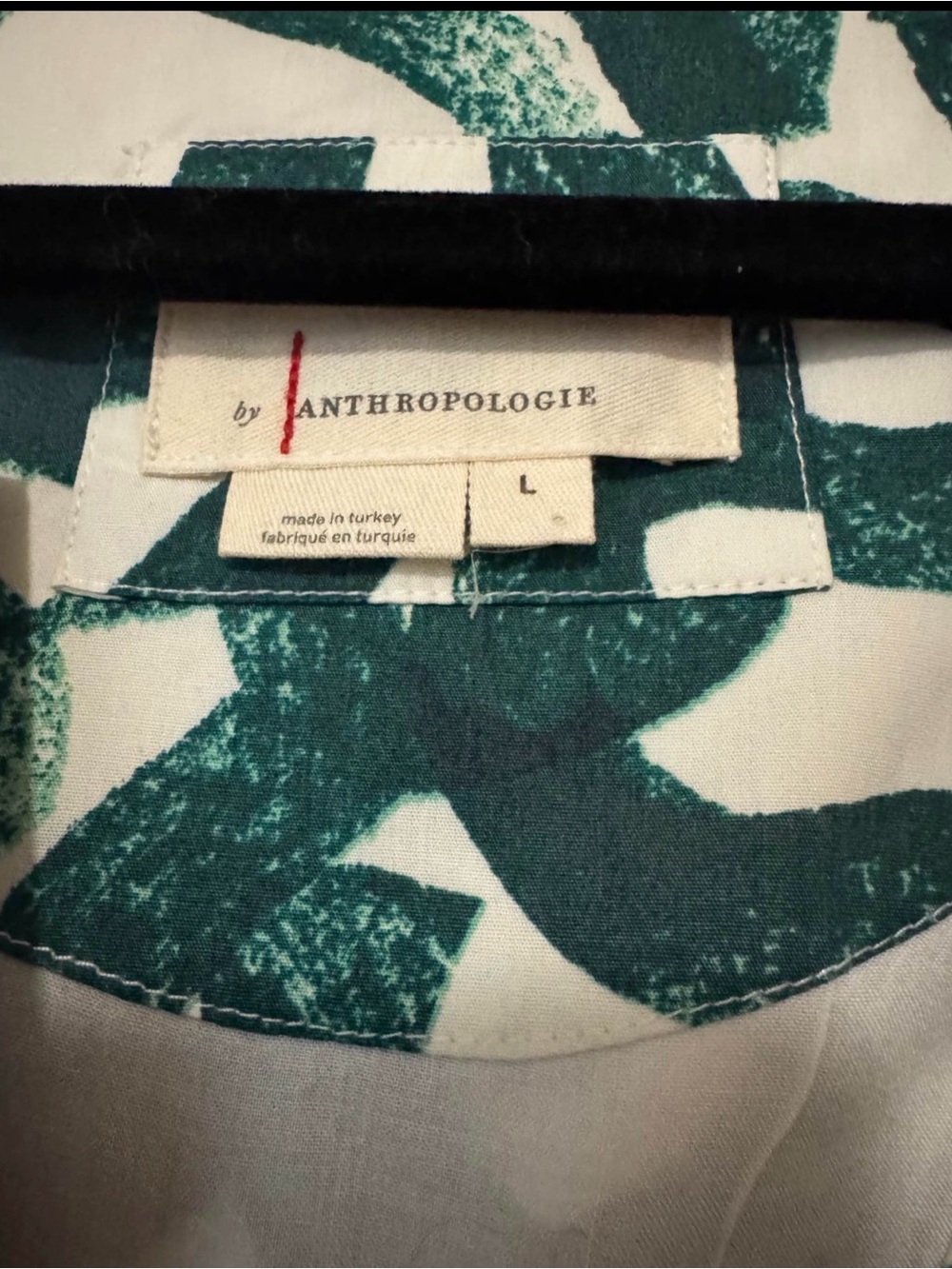 Anthropologie Teal Green and White Abstract Print Blouse